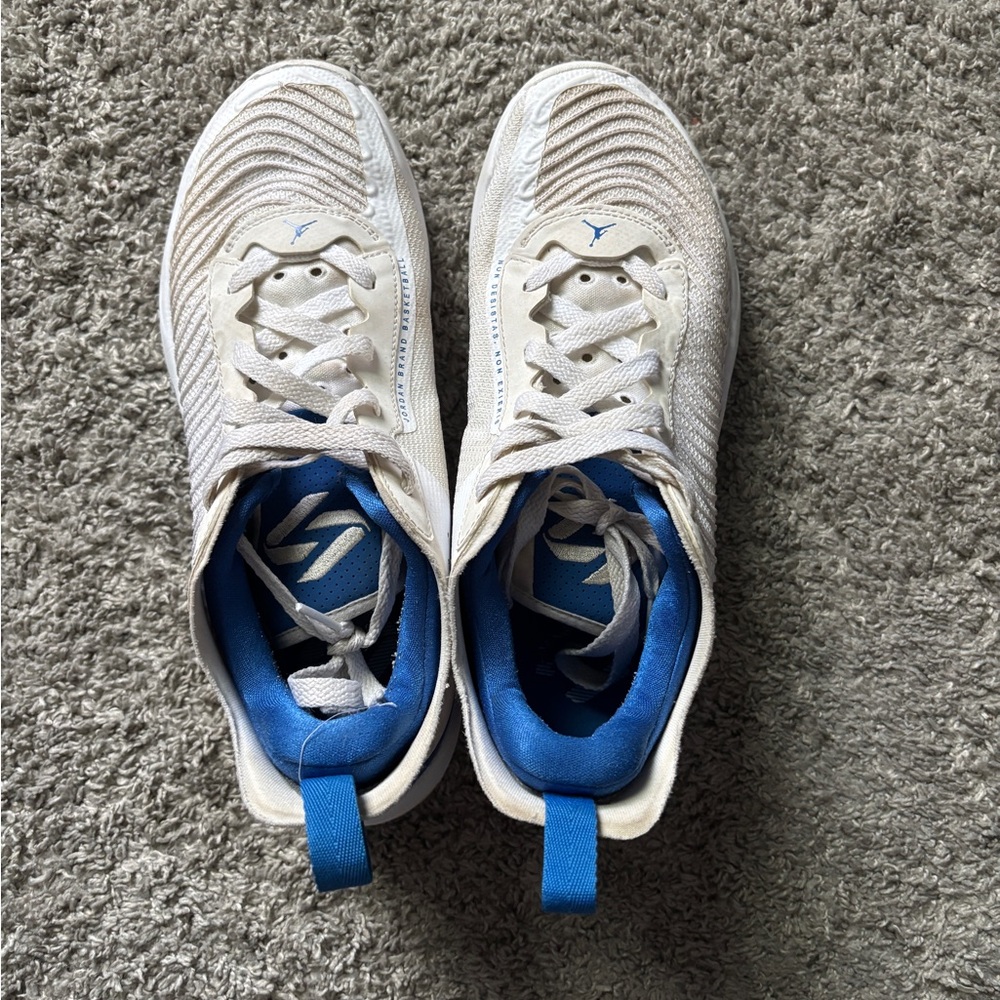 Jordan White and Blue Basketball Shoes